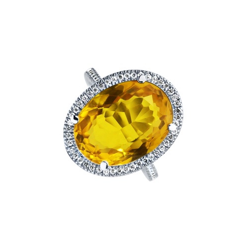 CITRINE OVAL HALO PAVE RING