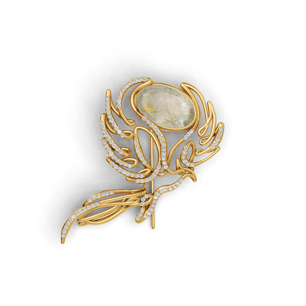 GOLDEN HALO QUARTZ ZIRCON BROOCH