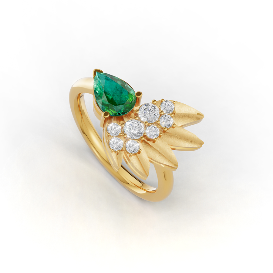 OLIVE WING RAY EMERALD RING