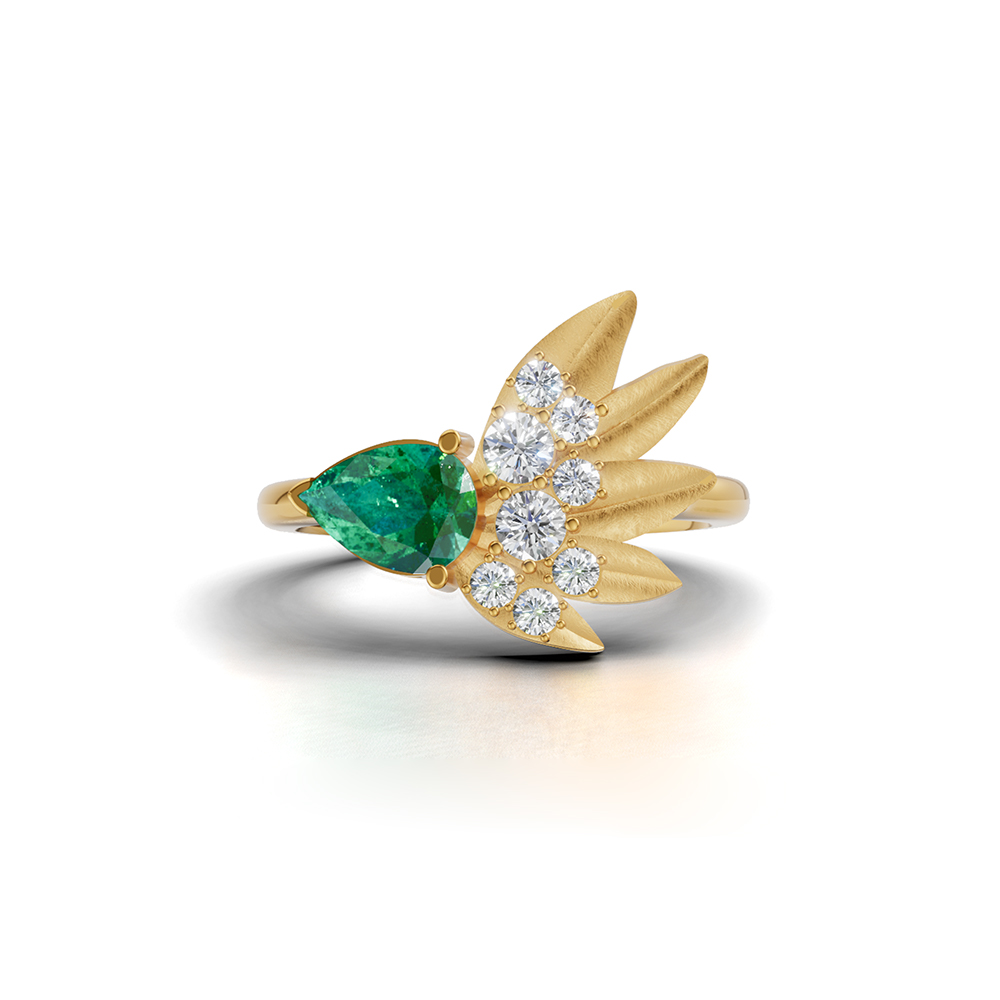 OLIVE WING RAY EMERALD RING - Image 2
