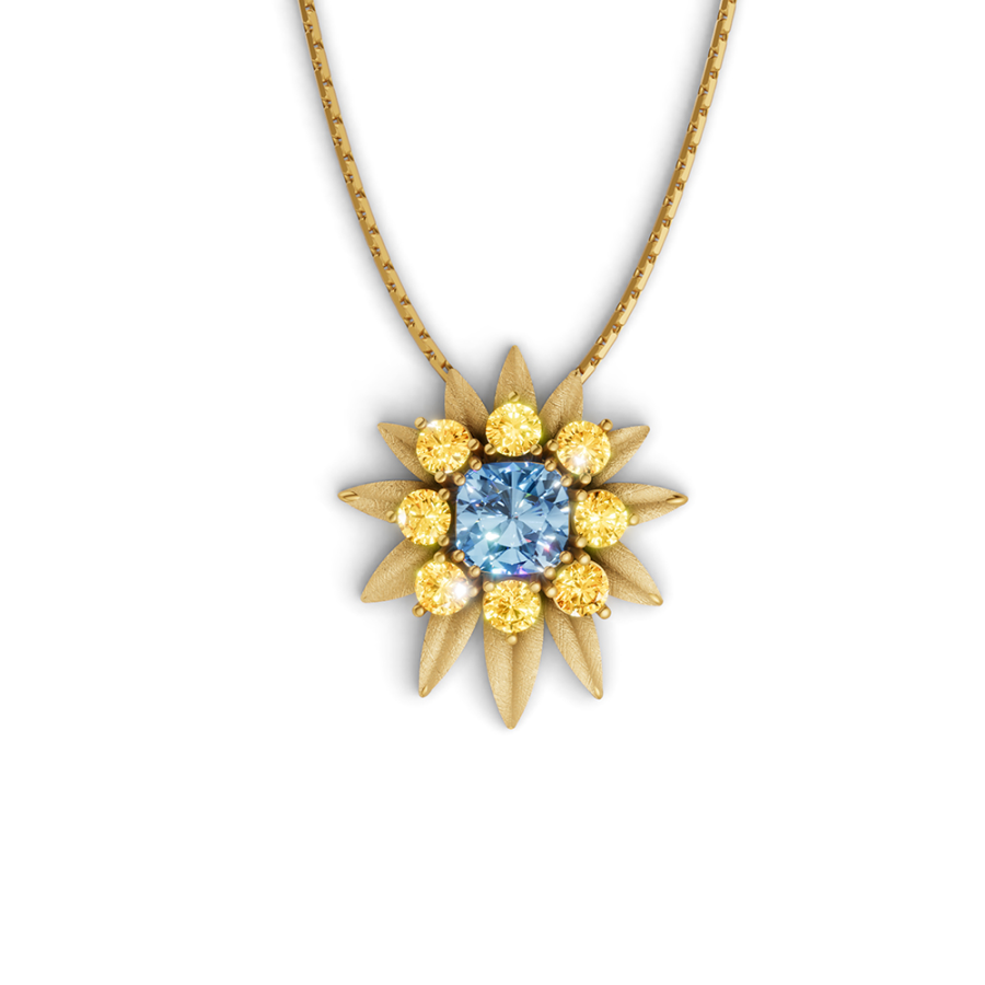 YELLOW SAPPHIRE AND AQUAMARINE RAY NECKLACE