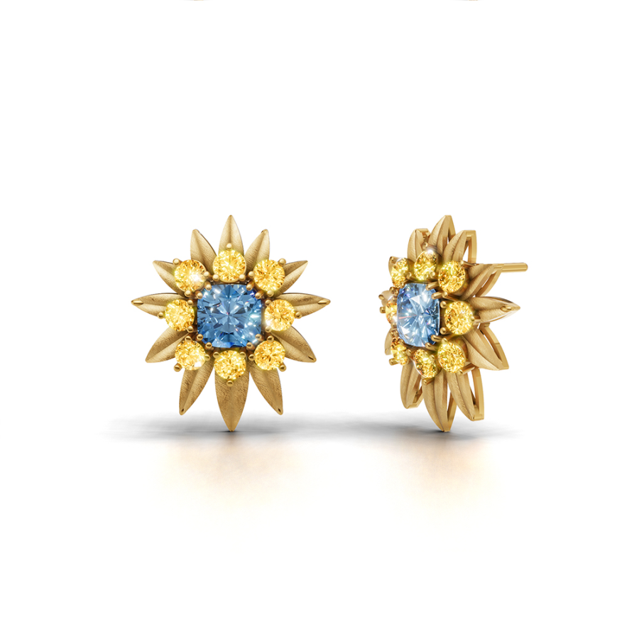 YELLOW SAPPHIRE AND AQUAMARINE RAY EARRINGS