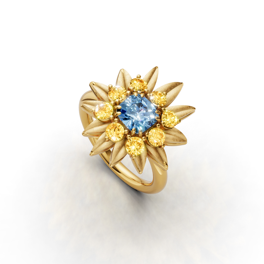 GOLDEN HALO AQUAMARINE SAPPHIRE RING
