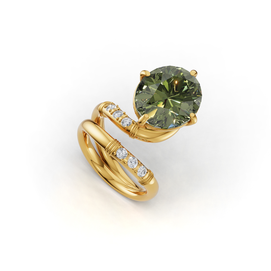 TOURMALINE AND DIAMONDS OLIVE BRANCH RING