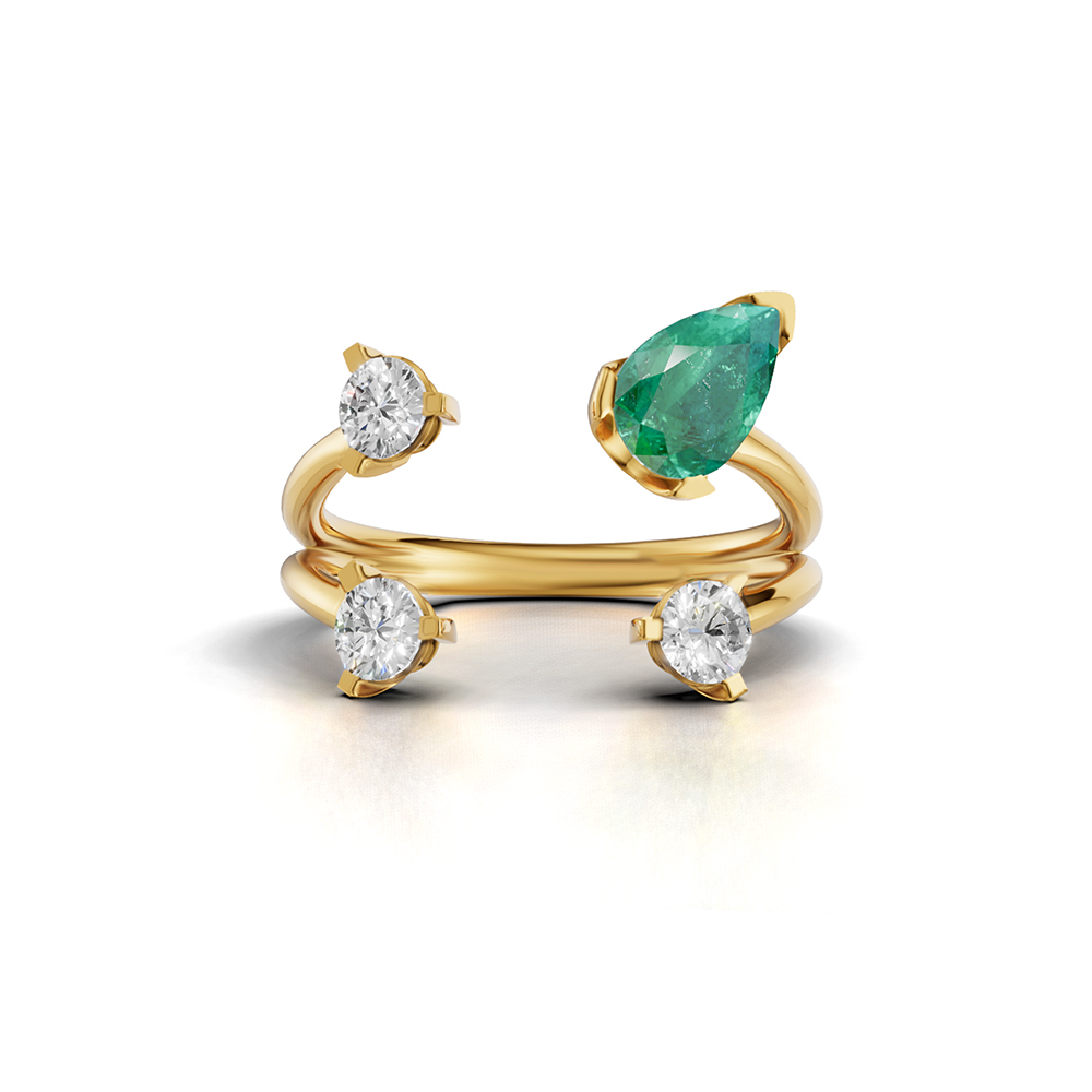 OLIVE WING RAY EMERALD DIAMOND RING - Image 2