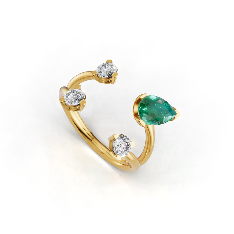 OLIVE WING RAY EMERALD DIAMOND RING