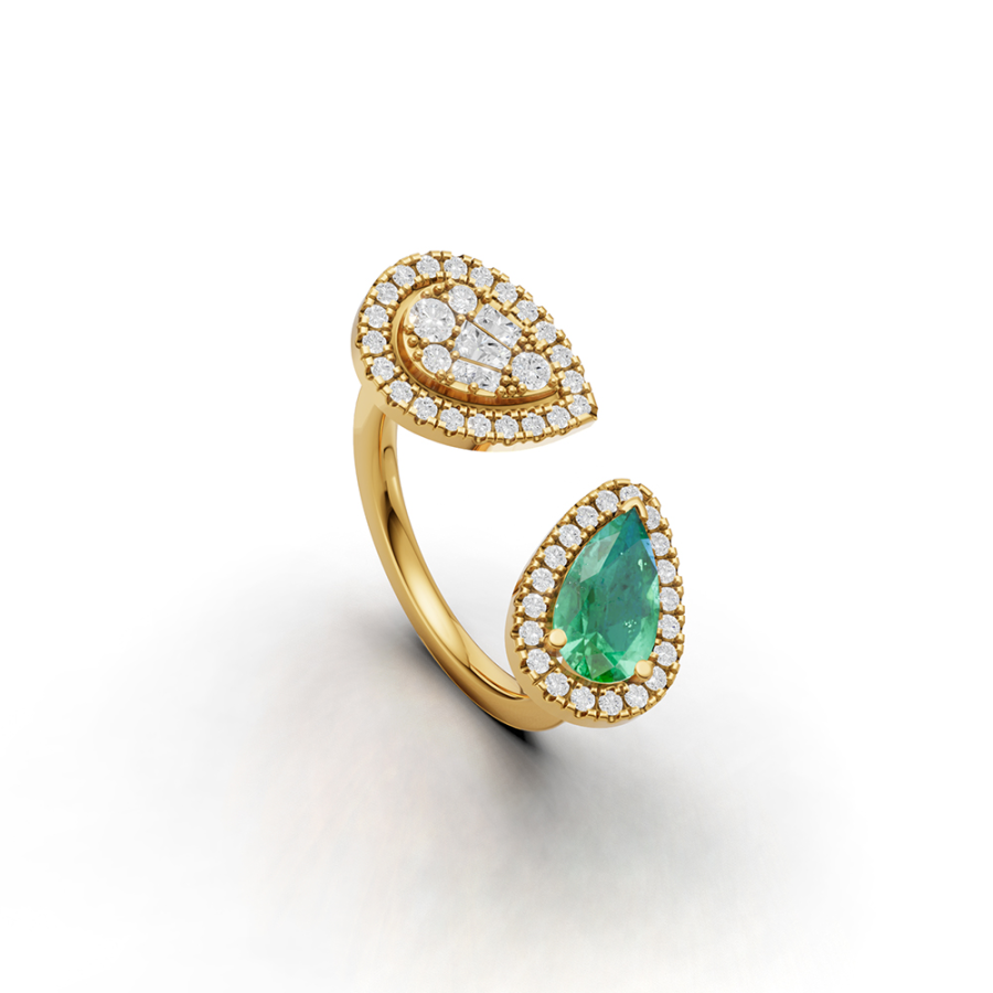 OLIVE DROP EMERALD RING