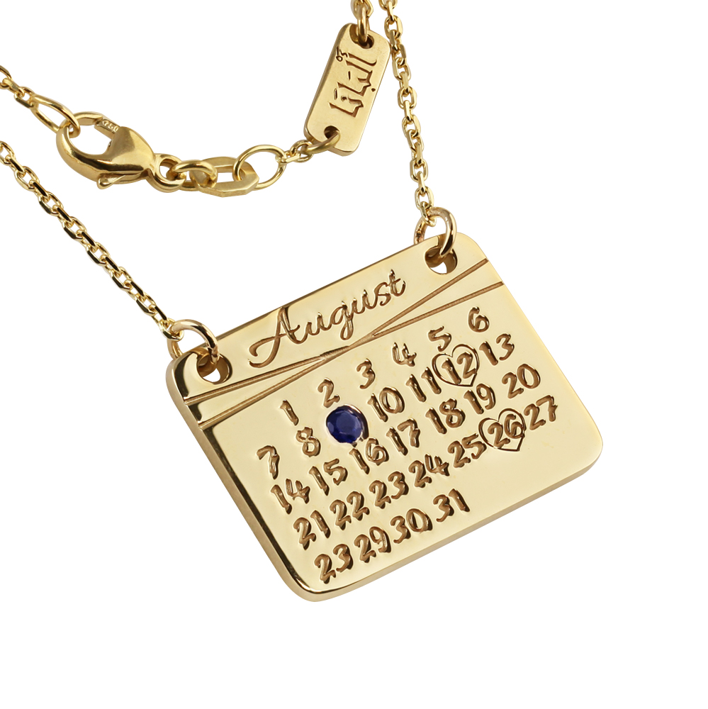 CALENDAR PERSONALIZED YELLOW GOLD NECKLACE
