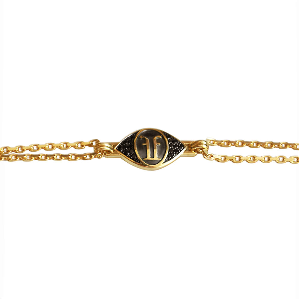 MEN PERSONALIZED BLACK STONE YELLOW GOLD BRACELET