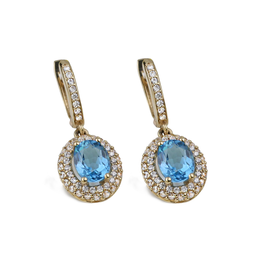 DOUBLE HALO OVAL TOPAZ EARRINGS