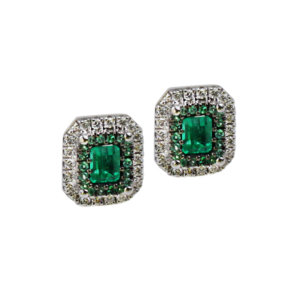 DOUBLE HALO EMERALD CLASSIC EARRINGS