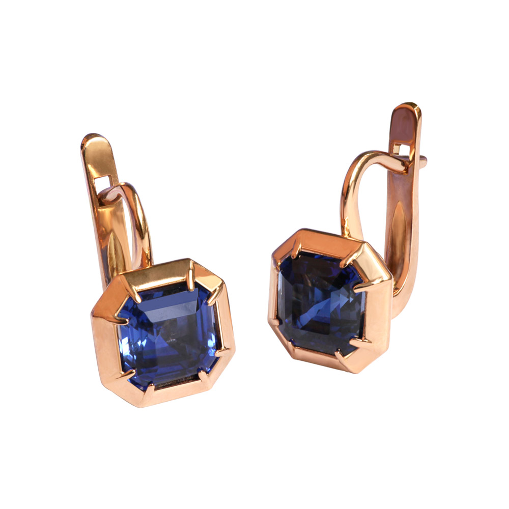 SAPPHIRE ROSE GOLD POLYGON EARRINGS