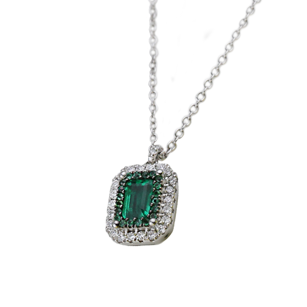 DOUBLE HALO EMERALD CLASSIC NECKLACE