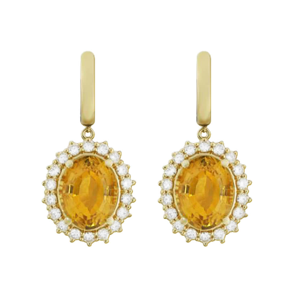 CITRINE OVAL HALO DROP EARRINGS