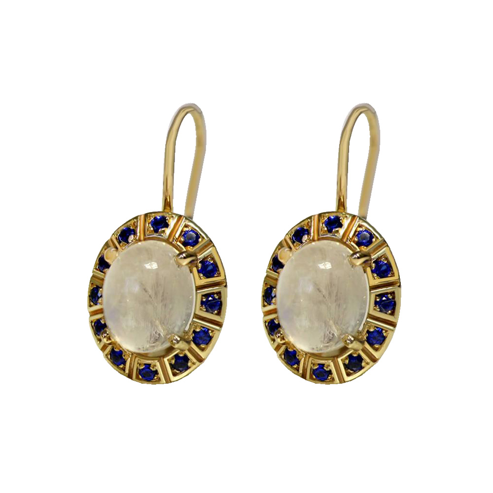 MOONSTONE + SAPPHIRE ANTIQUES EARRINGS 