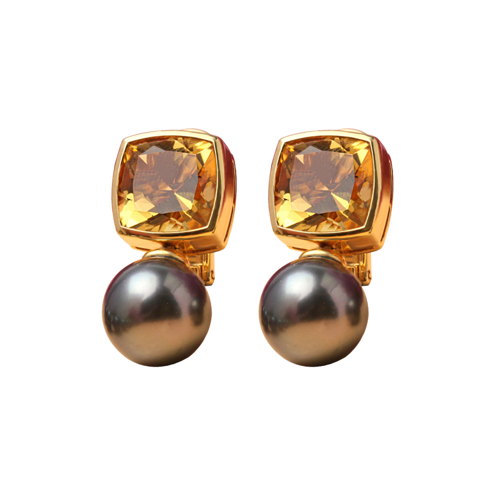 CITRINE AND BLACK PEARLS EARRINGS