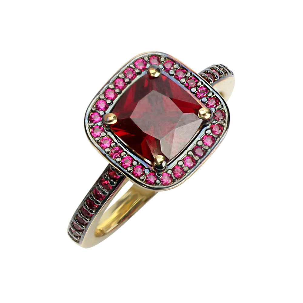  SINGLE HALO RUBY RING (CUSHION)