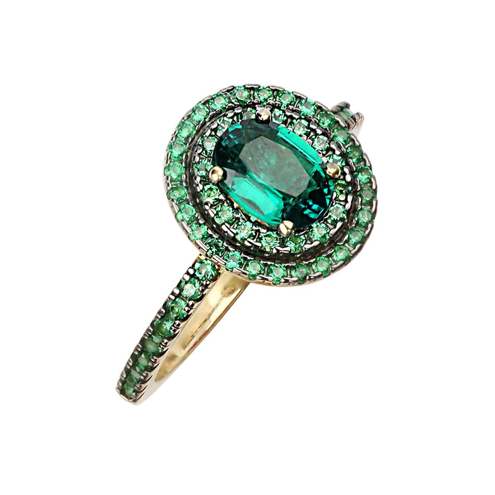 DOUBLE HALO EMERALD  RING  