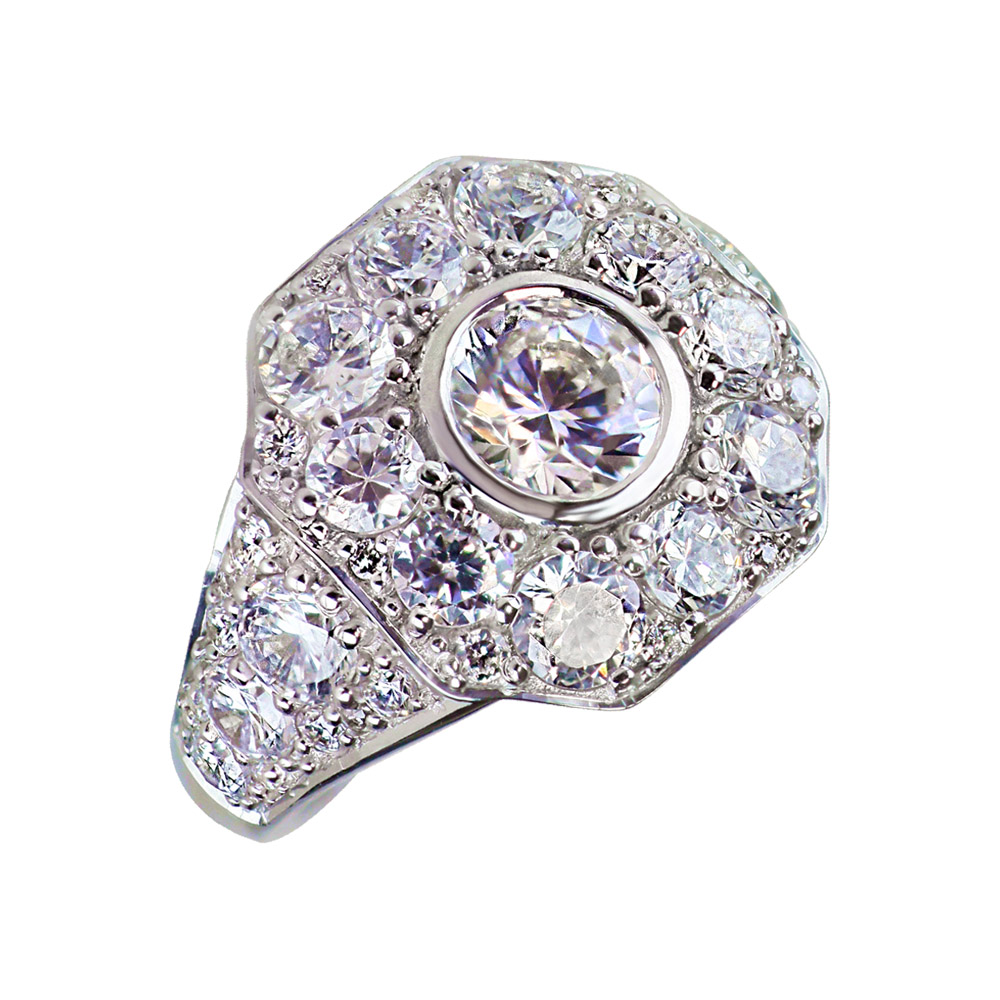 ROUND ZIRCONIUM SINGLE HALO WHITE GOLD RING