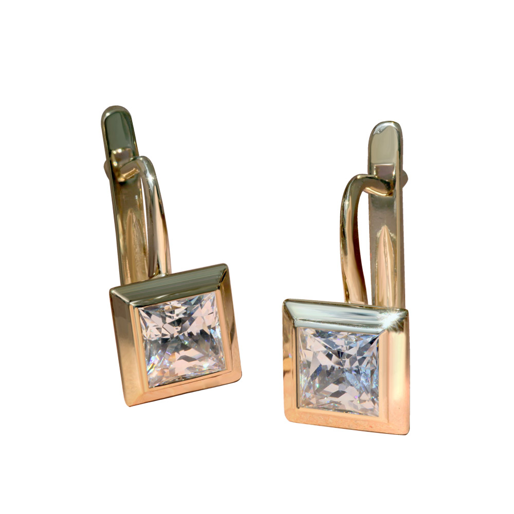 PRINCESS CUT ZIRCONIUM BEZEL CLASSIC EARRINGS