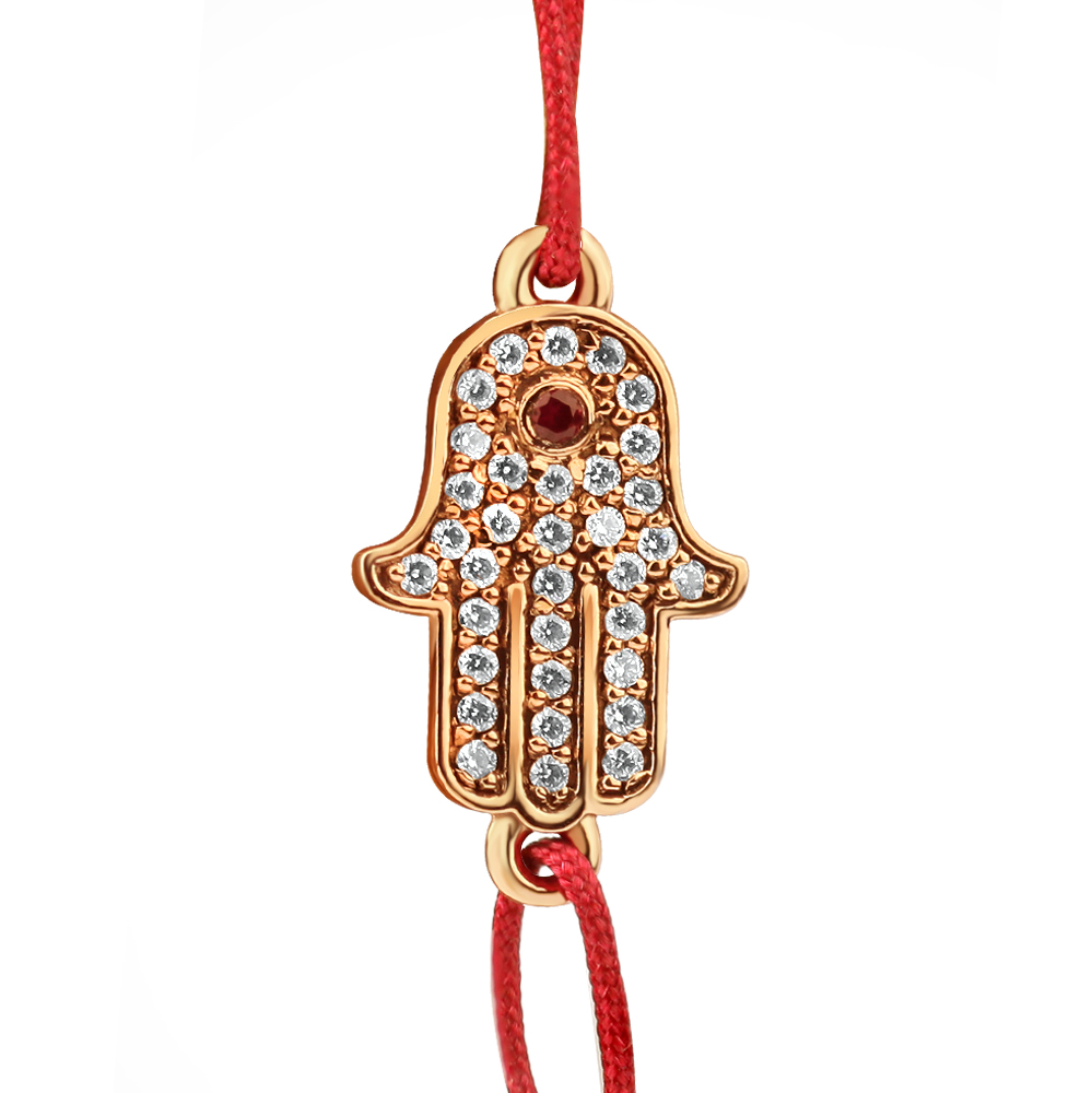 RUBY HAMSA PAVE RED ROPE BRACELET