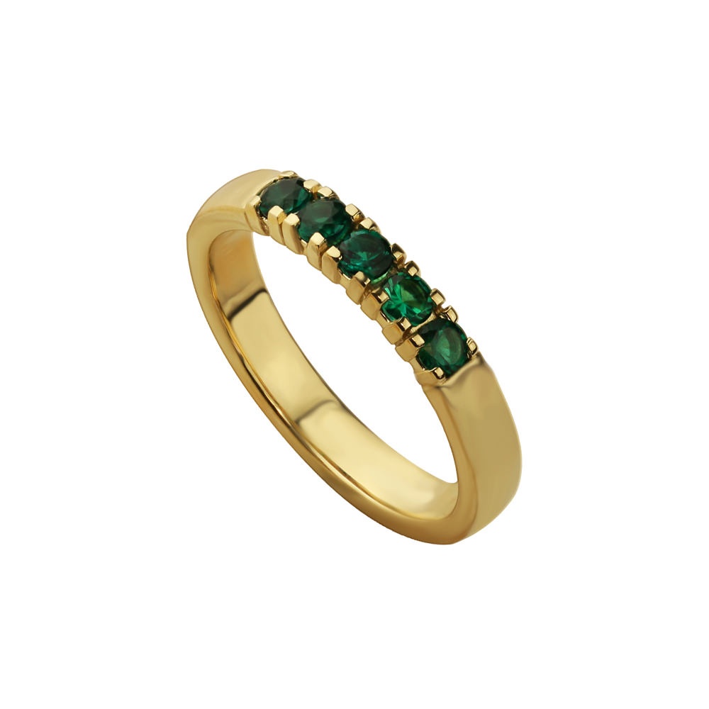 EMERALD HALF PAVE YELLOW GOLD BAND