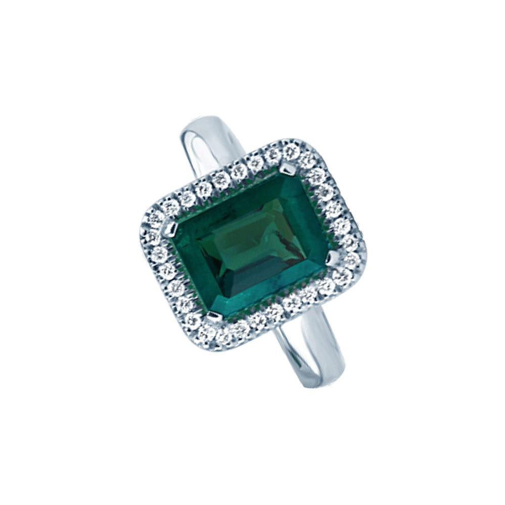 EMERALD HALO WHITE GOLD RING 