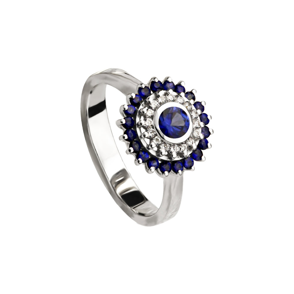SAPPHIRE ROUND DOUBLE HALO RING