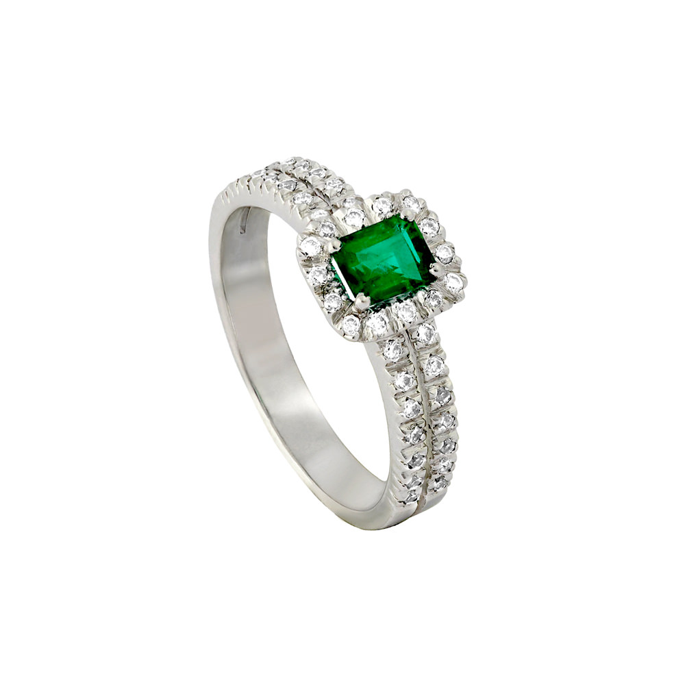 EMERALD DOUBLE PAVE HALO RING 