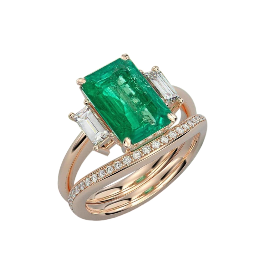 EMERALD TWIST RING SET
