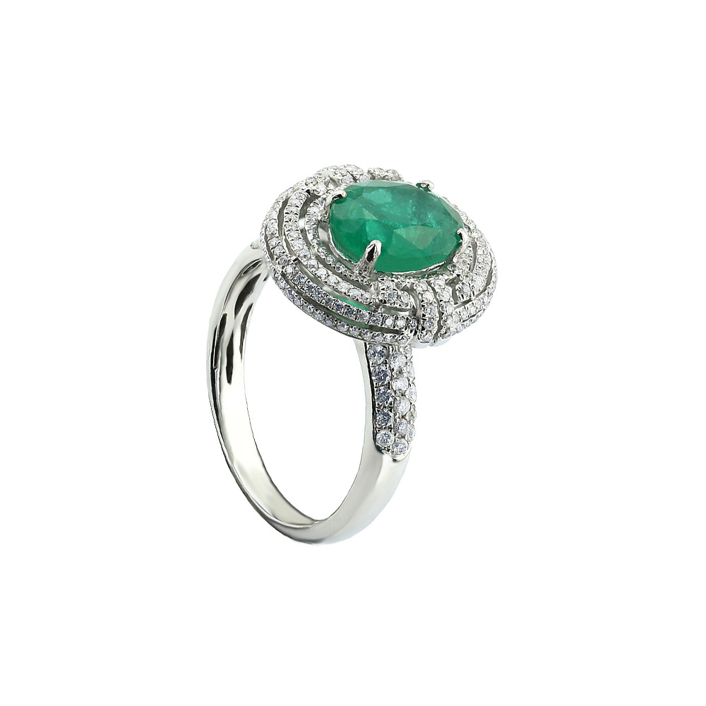 PIRRO EMERALD MOTIF TRIPLE HALO PAVE RING 