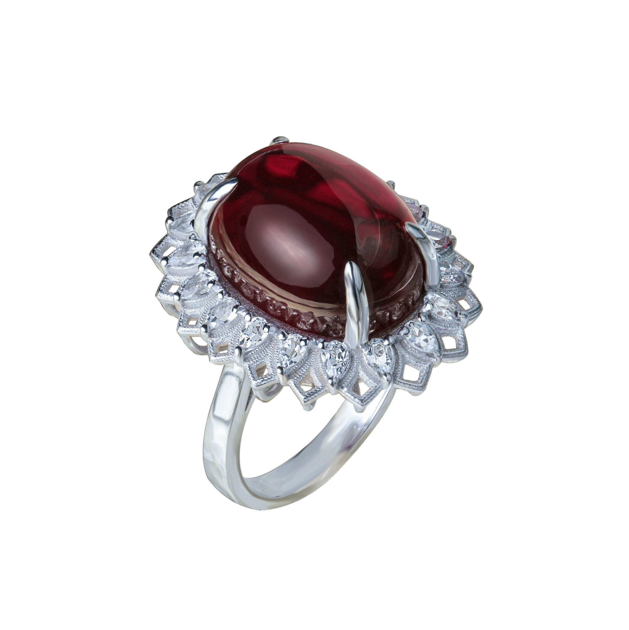 Cranberry Pear Halo Ring