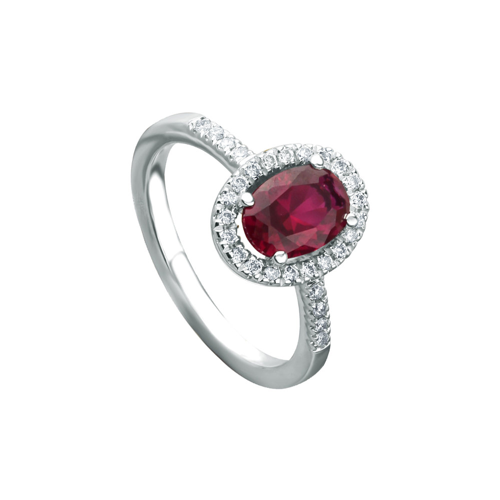 RUBY HALO PAVE WHITE GOLD RING