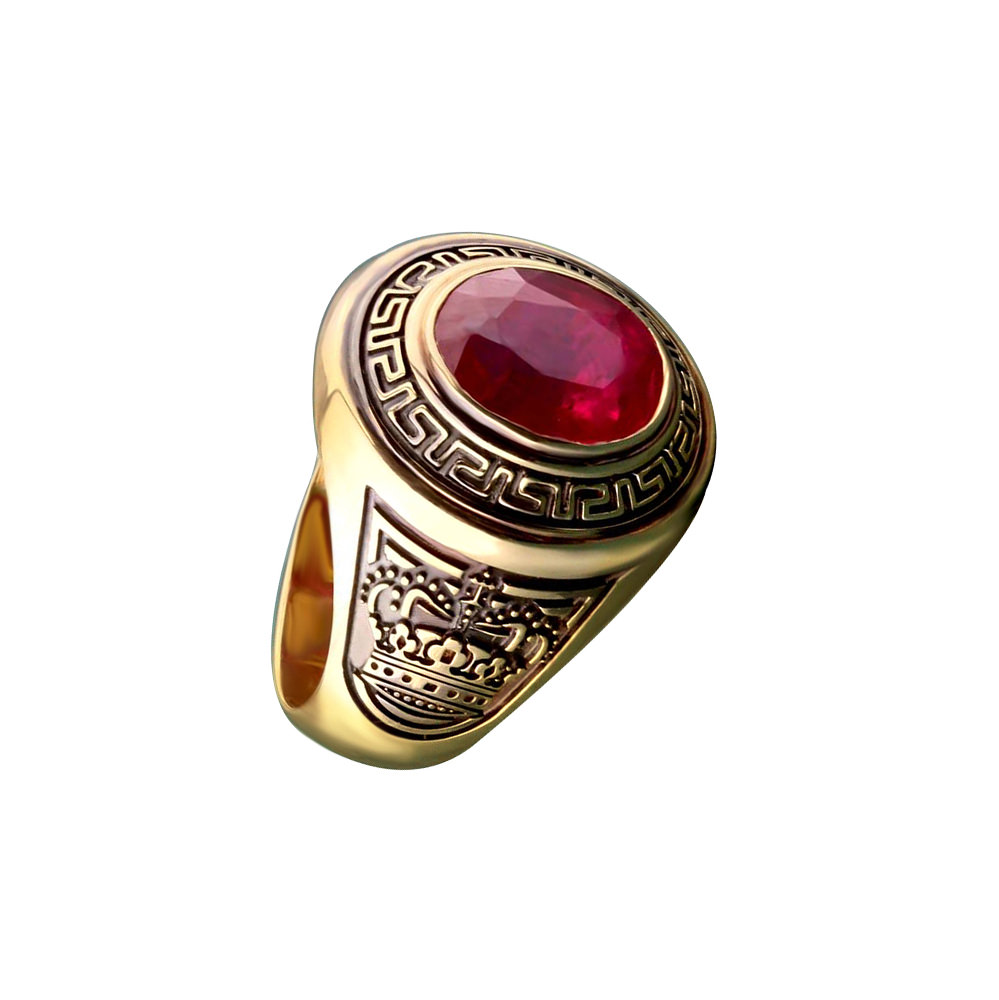 RUBY MEN OVAL PERSONALISED YELLOW GOLD RING