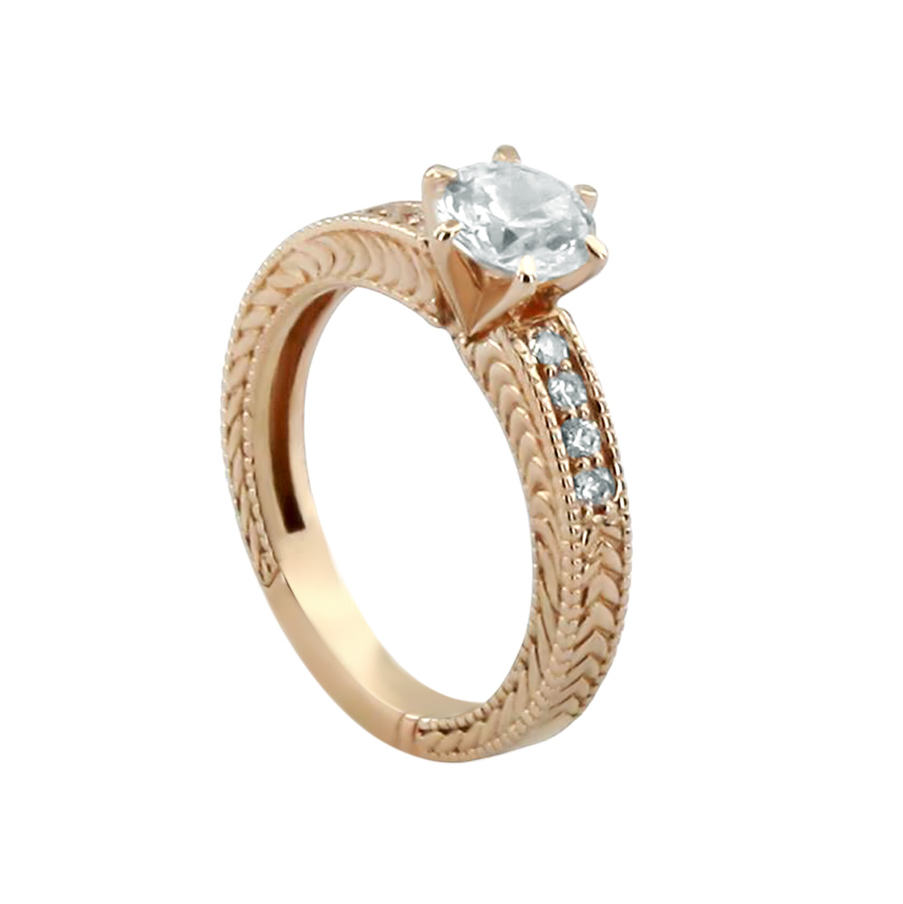 ANTIQUE FLORAL ROSE GOLD SOLITAIRE RING