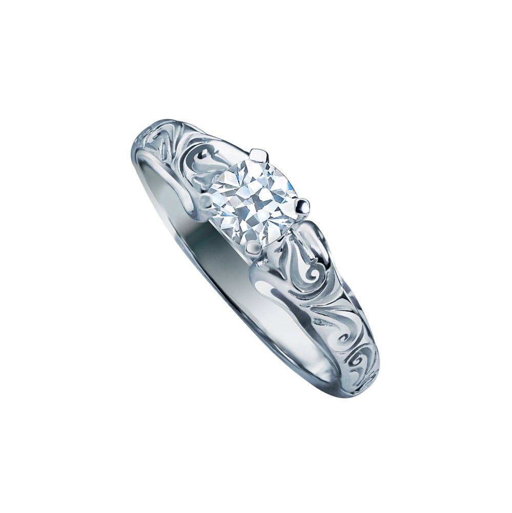 ANTIQUE FLORAL WHITE GOLD SOLITAIRE RING