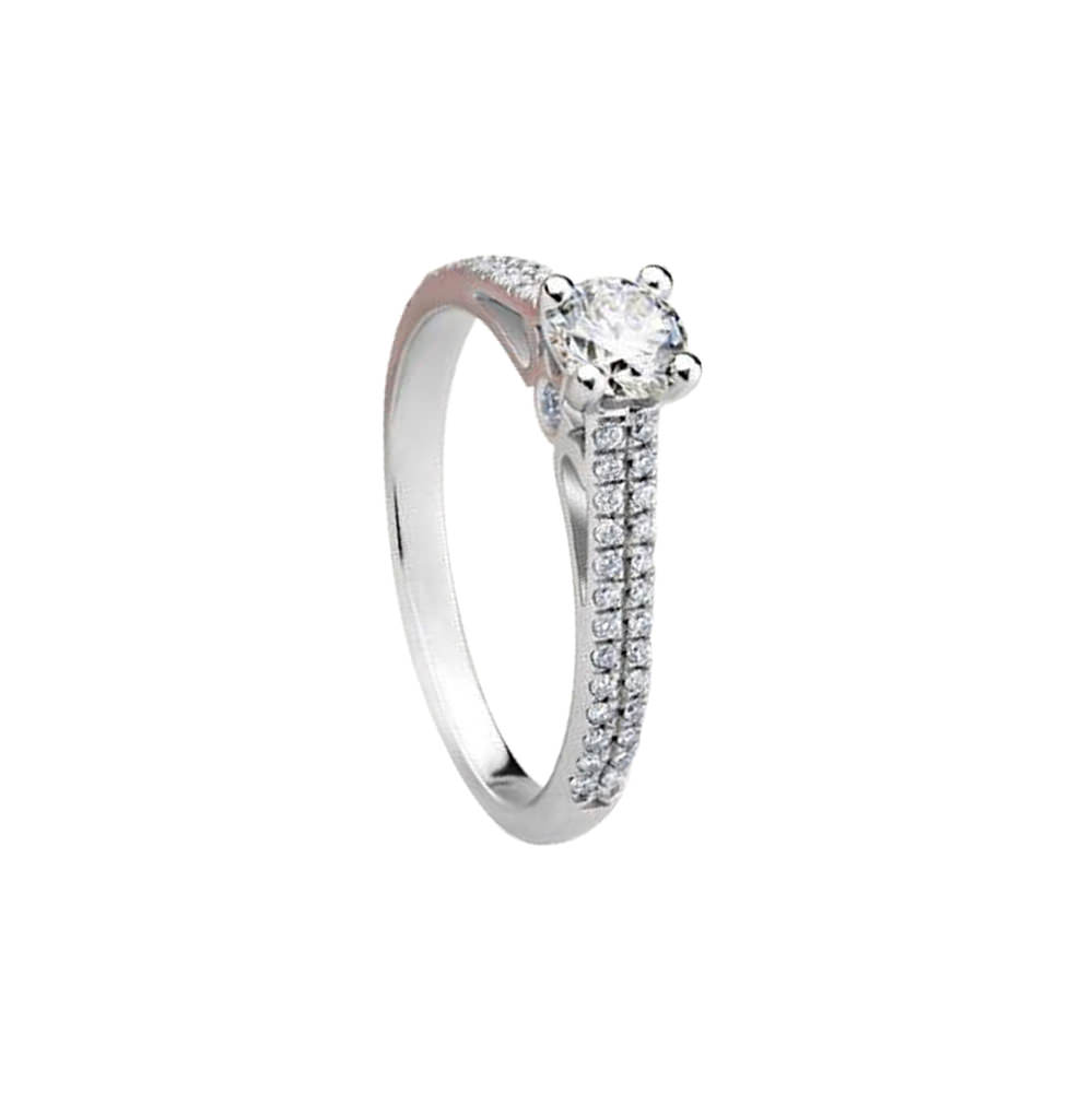 DOUBLE SHANK PAVE WHITE GOLD SOLITAIRE 