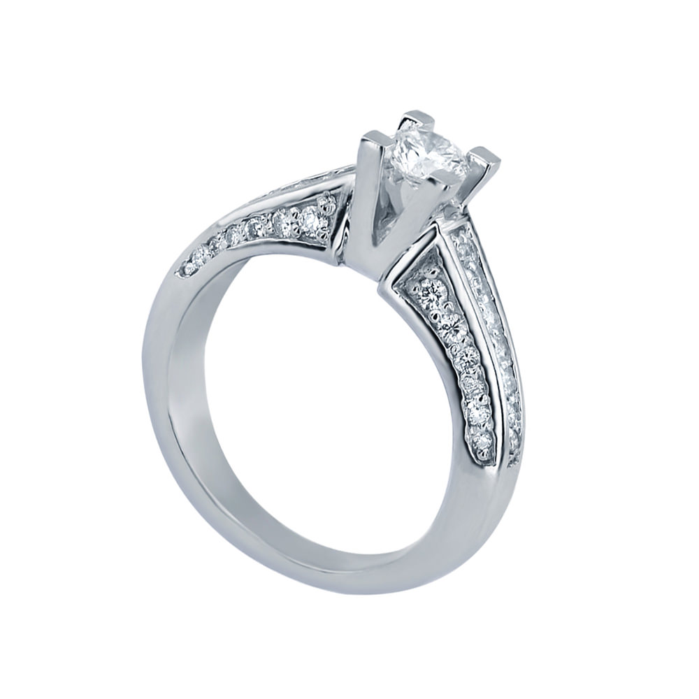 DOUBLE PAVE WHITE GOLD SOLITAIRE RING