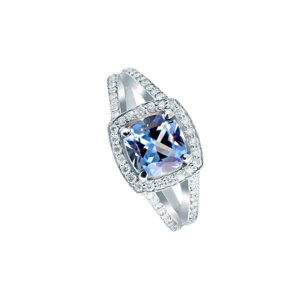 AQUAMARINE DOUBLE PAVE HALO SOLITAIRE RING