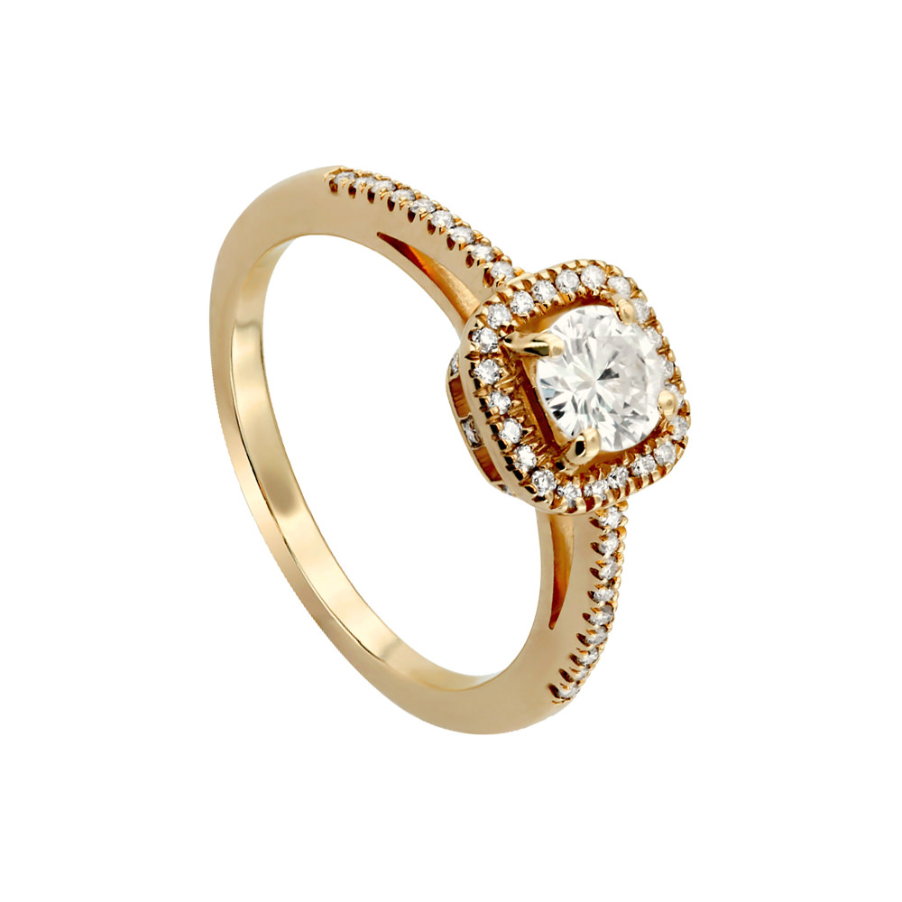 SQUARE HALO PAVE SOLITAIRE RING 