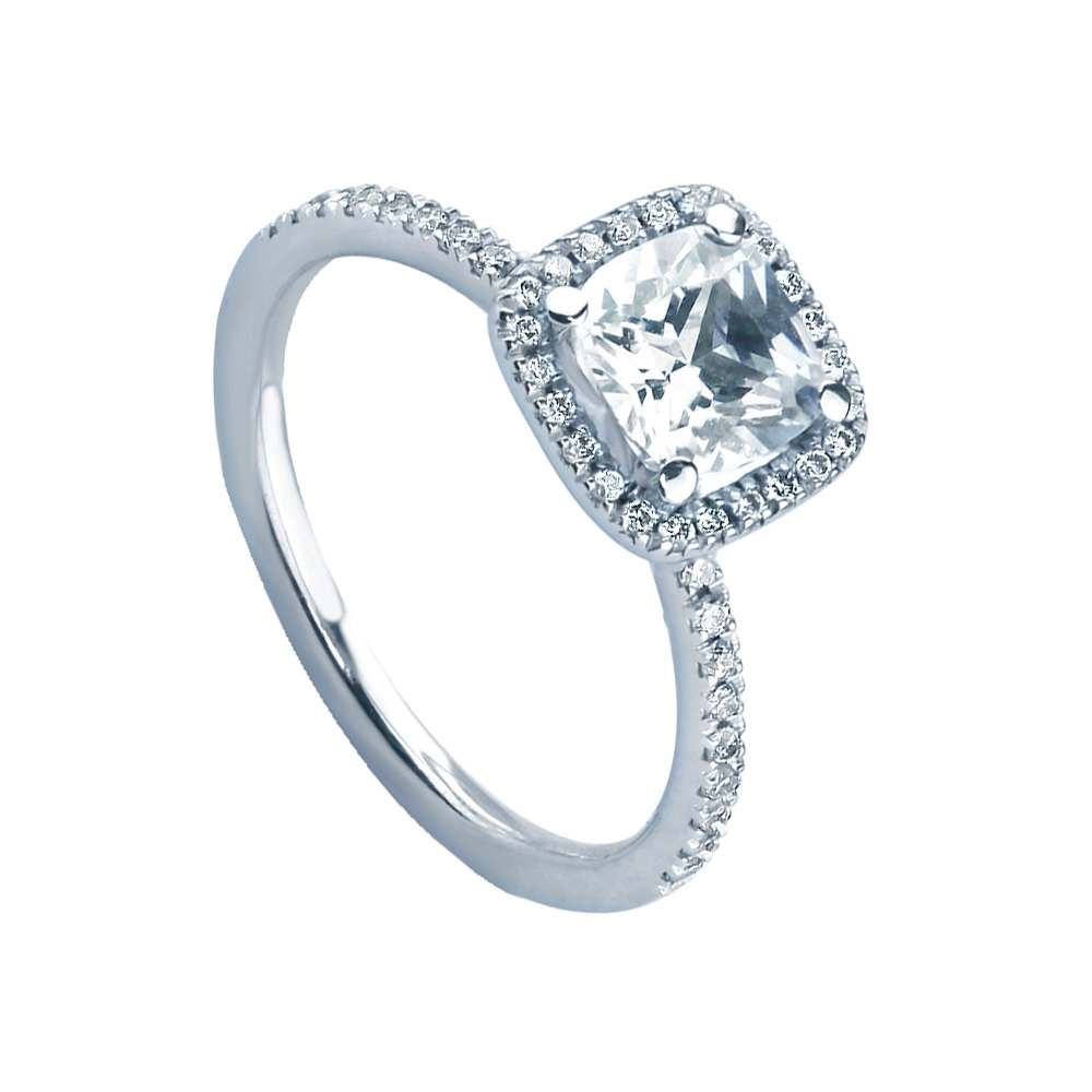 CUSHION HALO PAVE WHITE GOLD RING