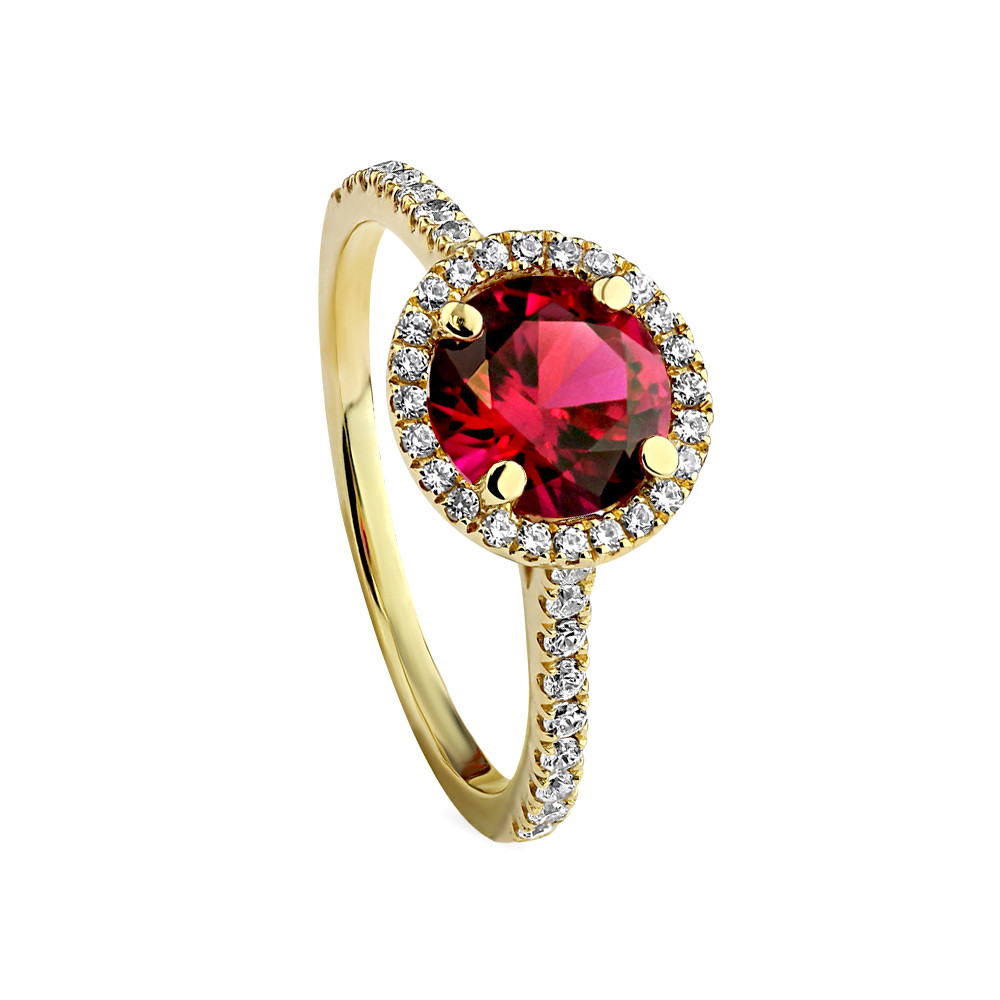 RUBY HALO PAVE SOLITAIRE RING 