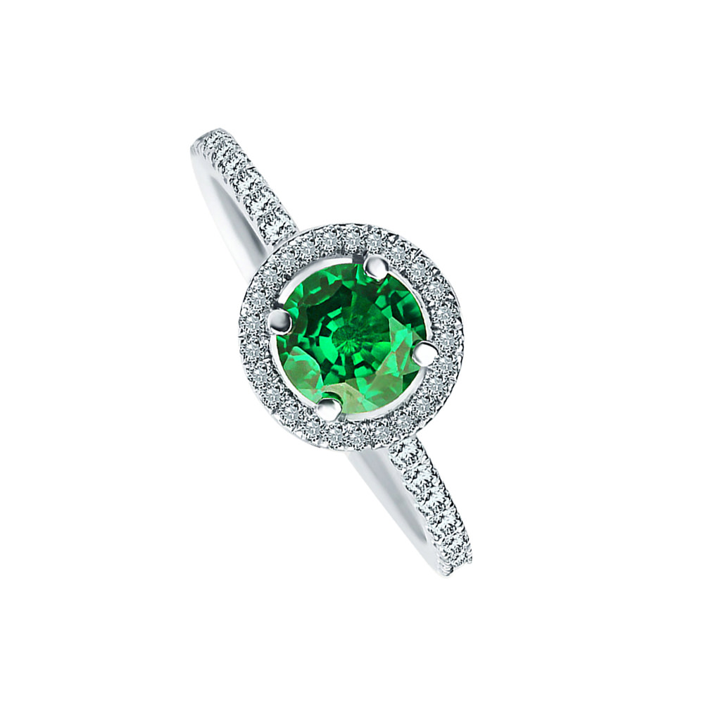 EMERALD HALO PAVE SOLITAIRE RING