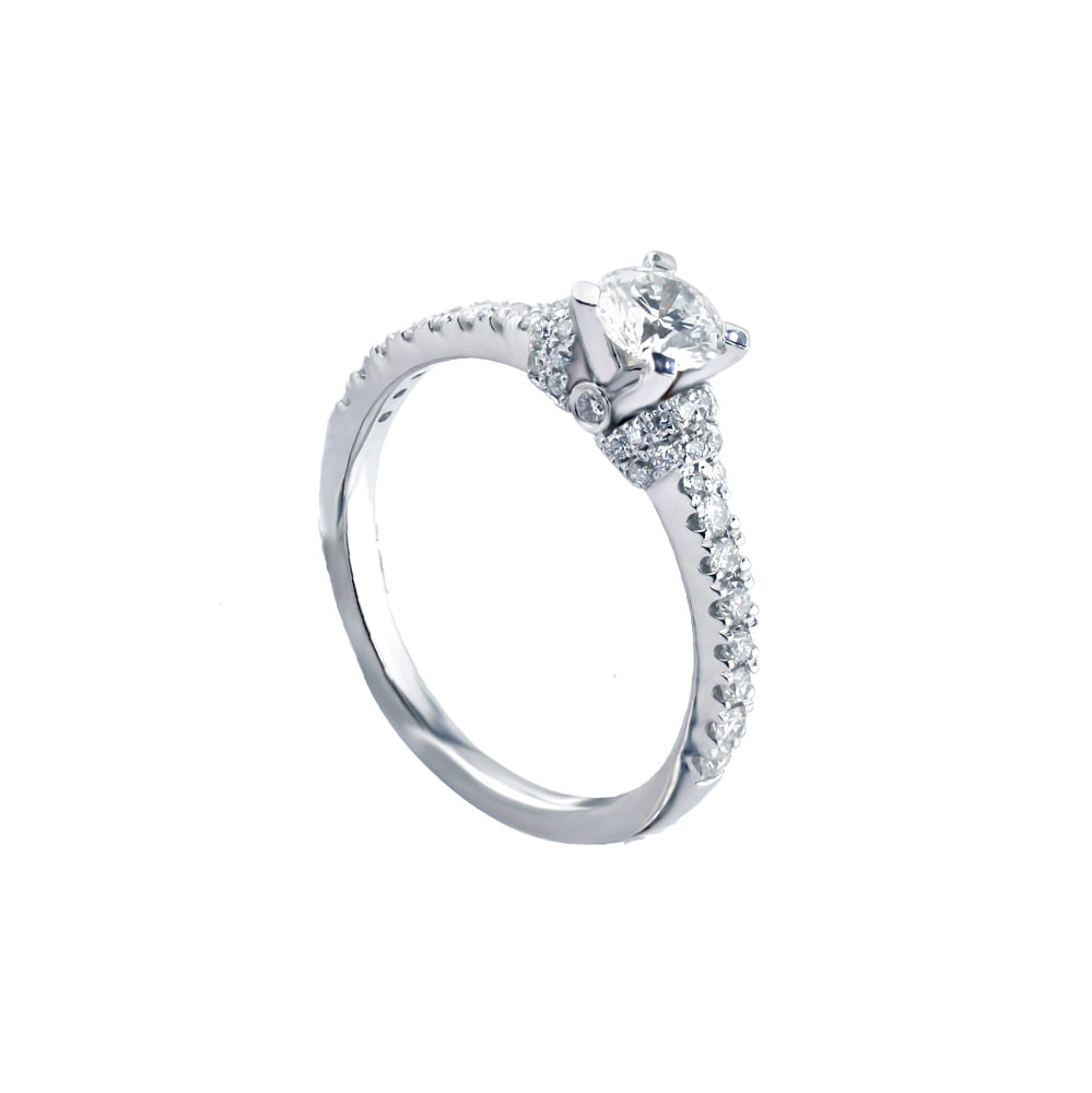 RIBBON PAVE WHITE GOLD SOLITAIRE RING