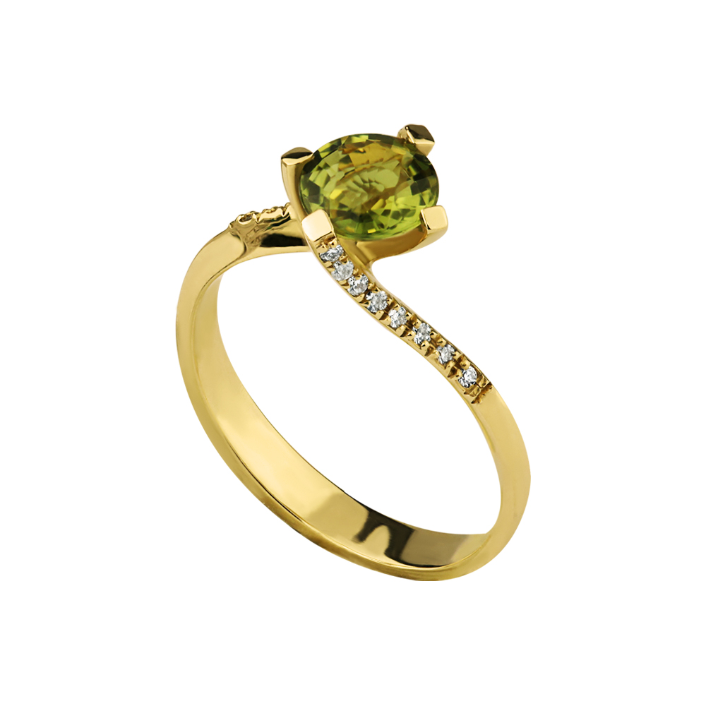 TOURMALINE PAVE TWIST SOLITAIRE RING 