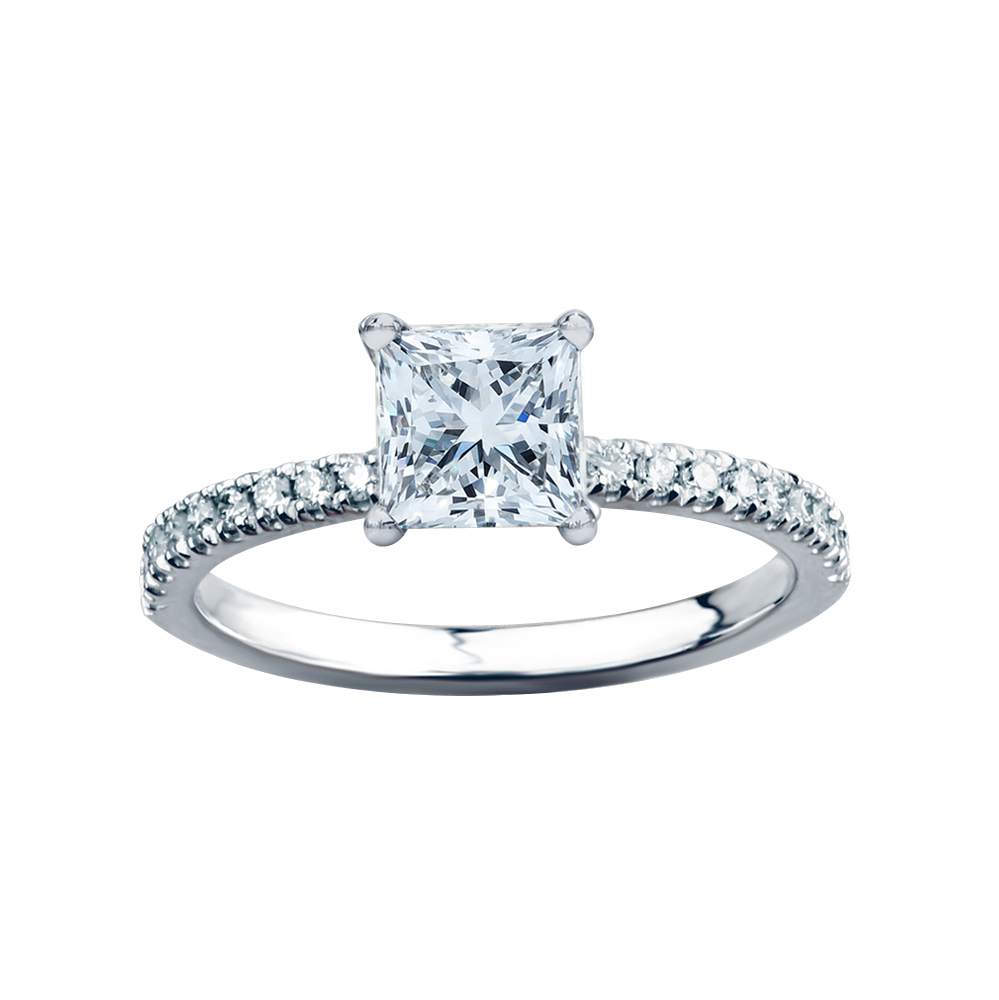 PRINCESS PAVE CLASSIC WHITE GOLD SOLITAIRE RING 