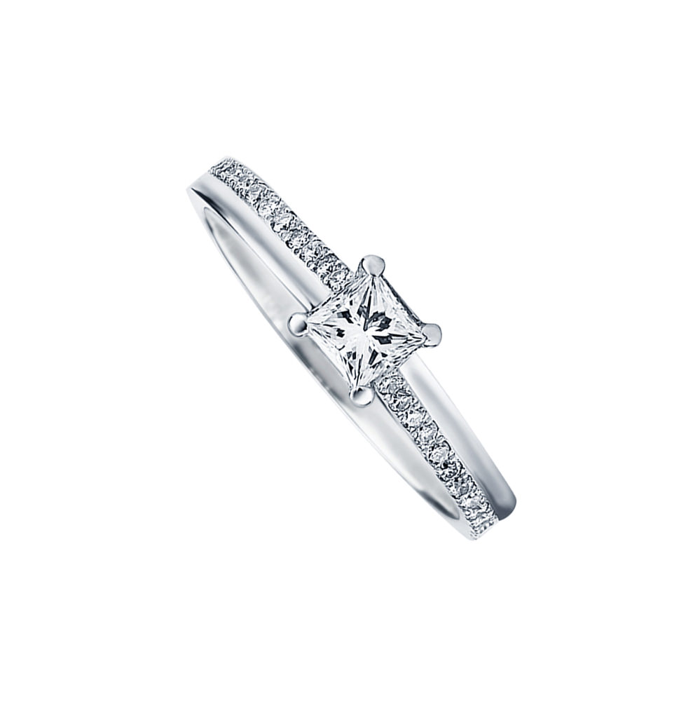 PRINCESS TWIST PAVE WHITE GOLD SOLITAIRE RING