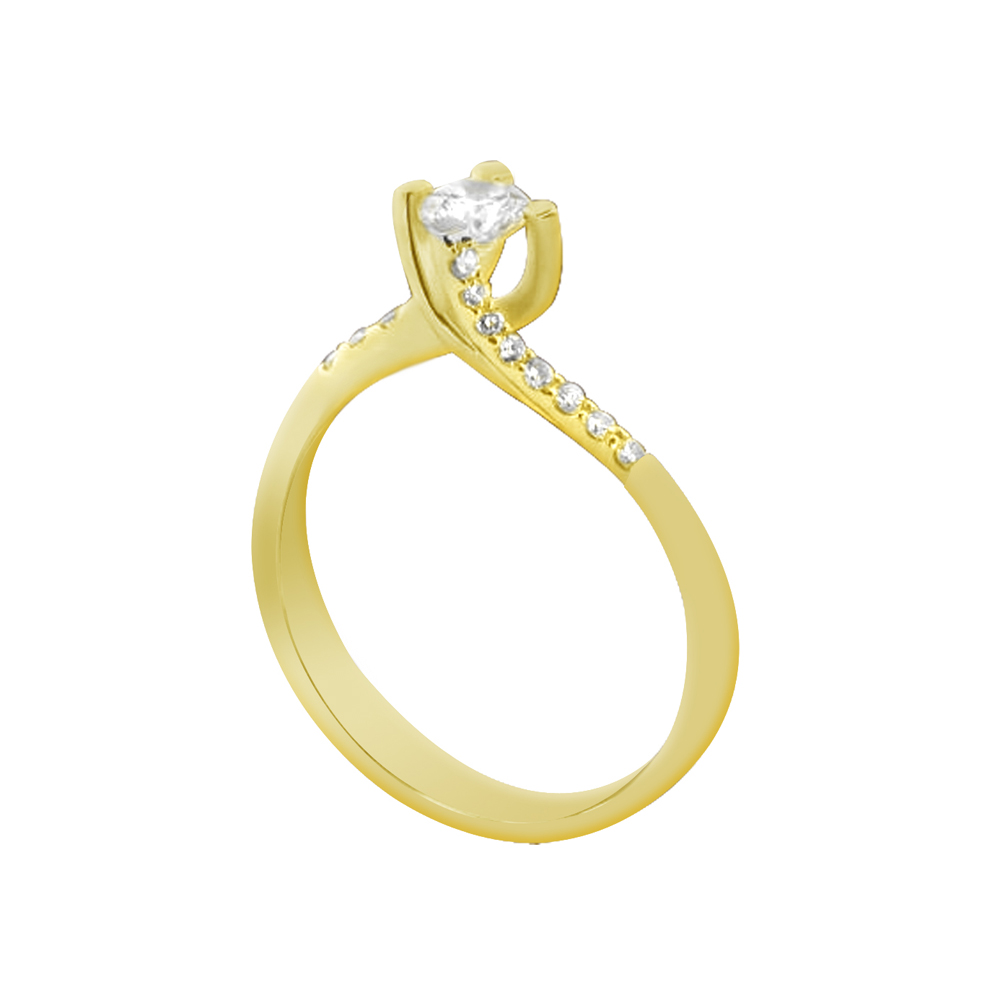 TWIST PAVE YELLOW GOLD SOLITAIRE RING