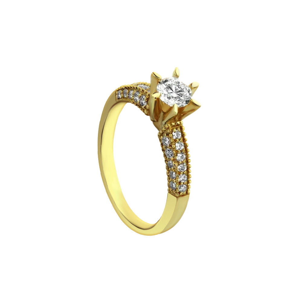 TRIPLE PAVE YELLOW SOLITAIRE RING