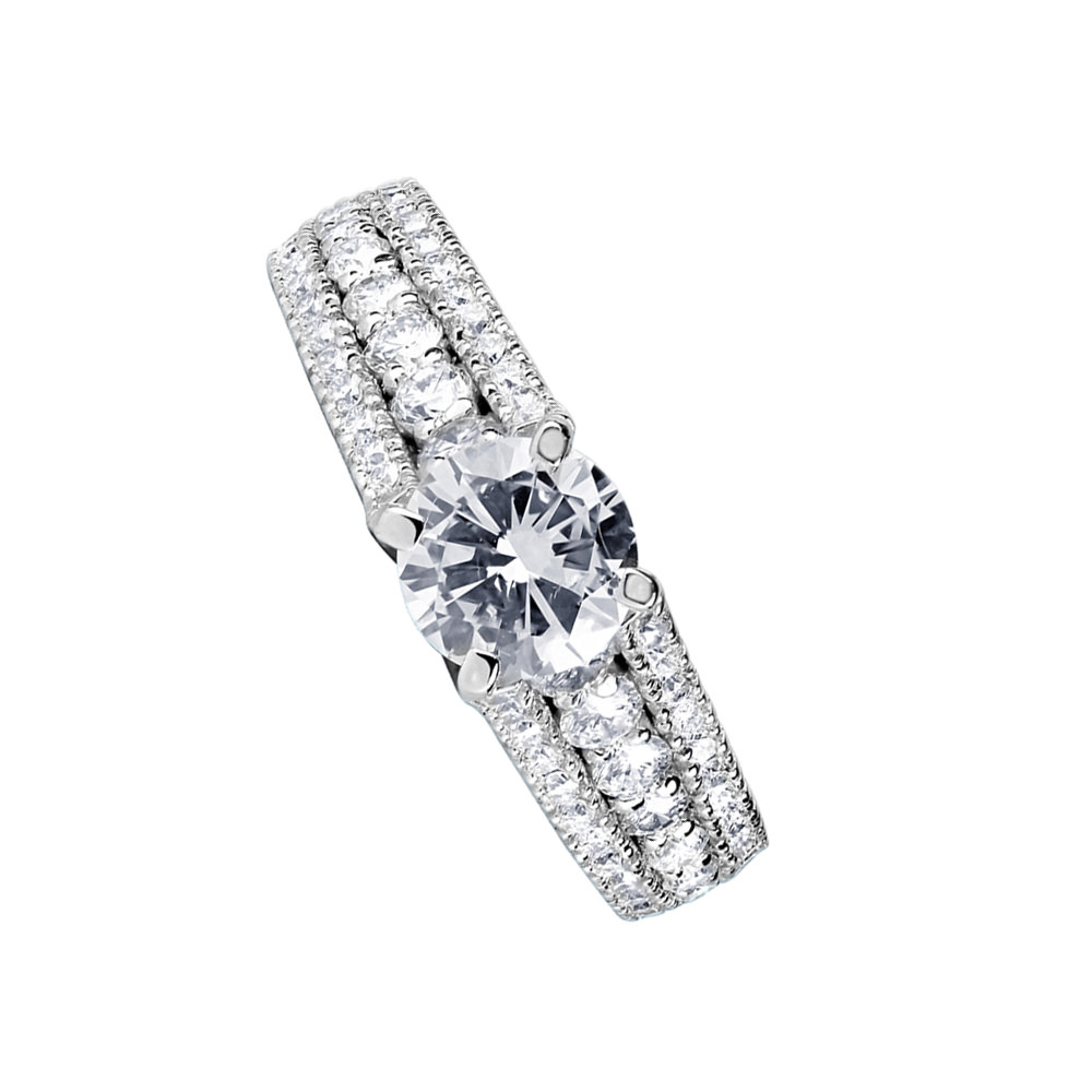 TRIPLE PAVE WHITE GOLD SOLITAIRE RING
